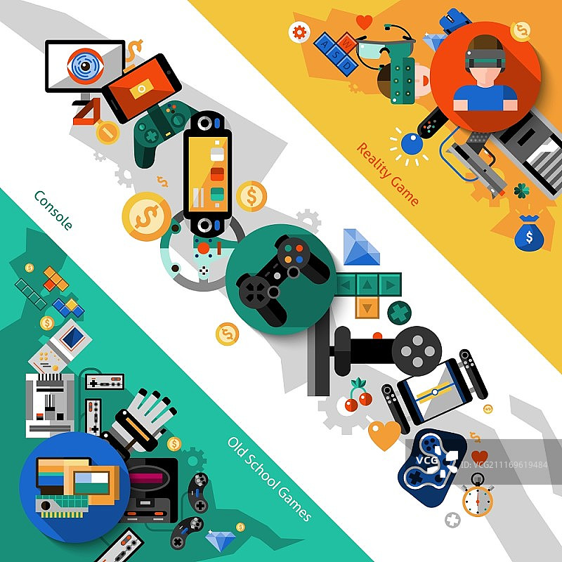 复古游戏元素斜向banner套装图片素材