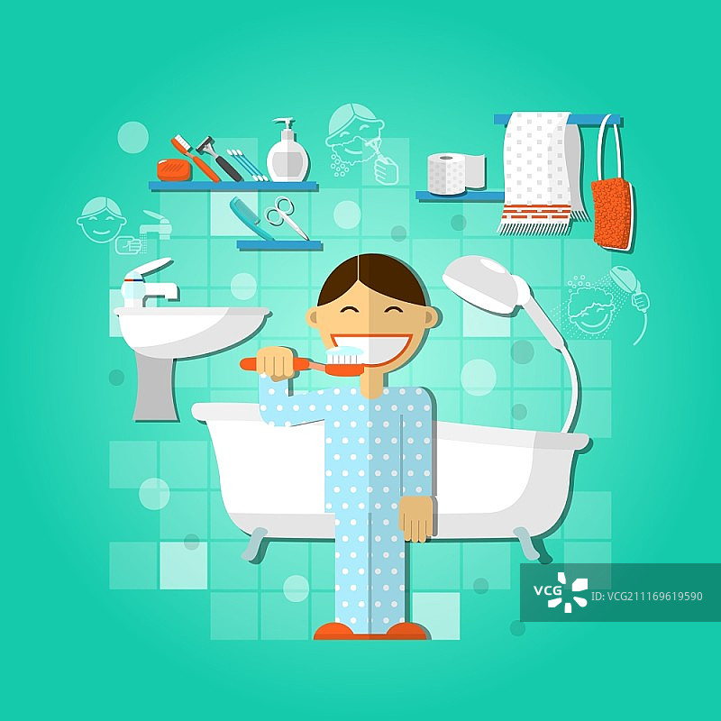 个人卫生概念：刷牙矢量图图片素材