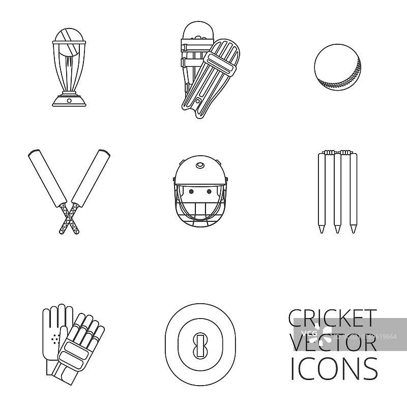 板球装备图标：手套和奖杯简笔画图片素材