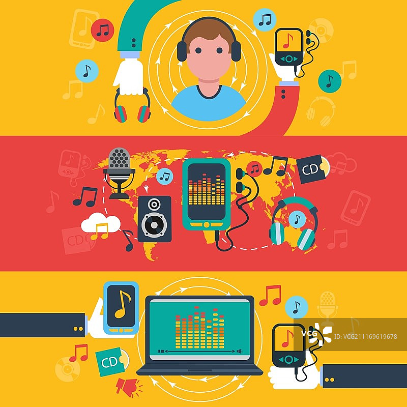 怀旧复古音乐App符号横幅图片素材