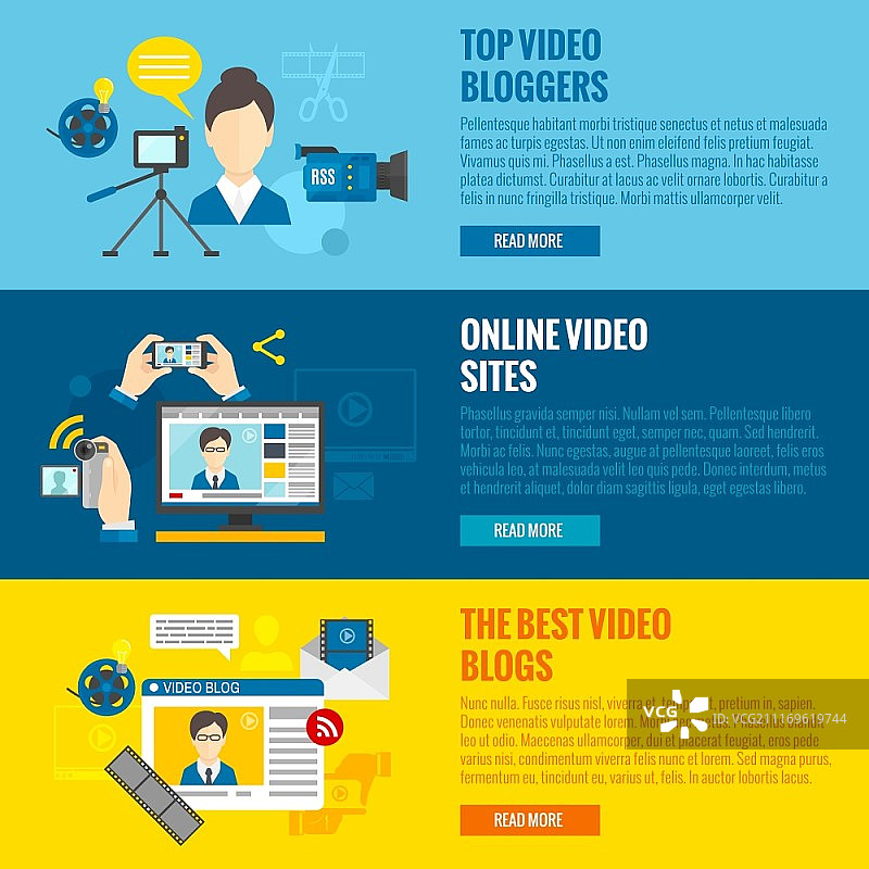 包含在线视频元素的视频博客横幅图片素材