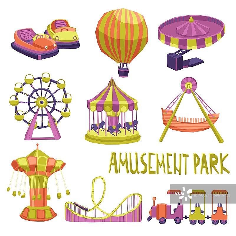游乐园趣味嘉年华夏季景点图标矢量图图片素材