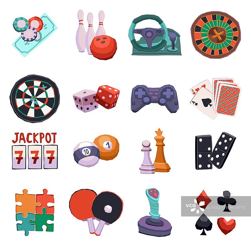 视频赌博和桌面游戏装饰图标集矢量素材。游戏图标集图片素材