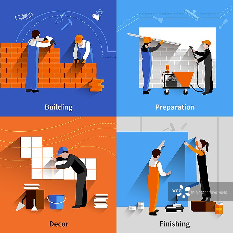 工人建筑扁平图标设计概念图图片素材