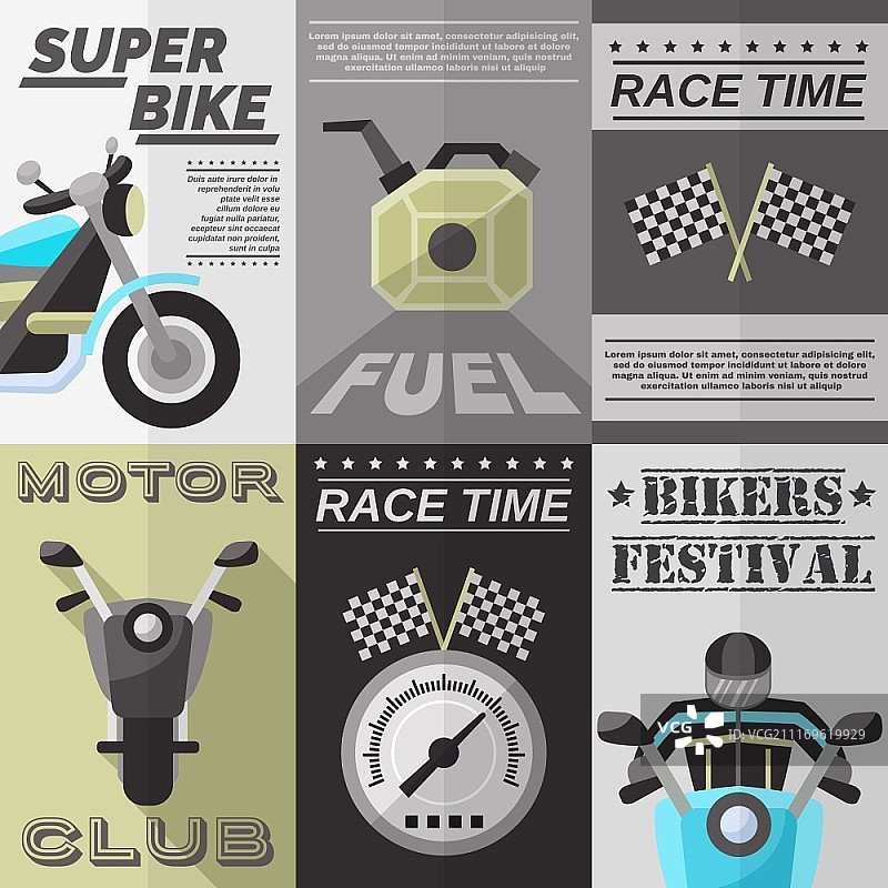 复古自行车和滑板车迷你海报套装图片素材