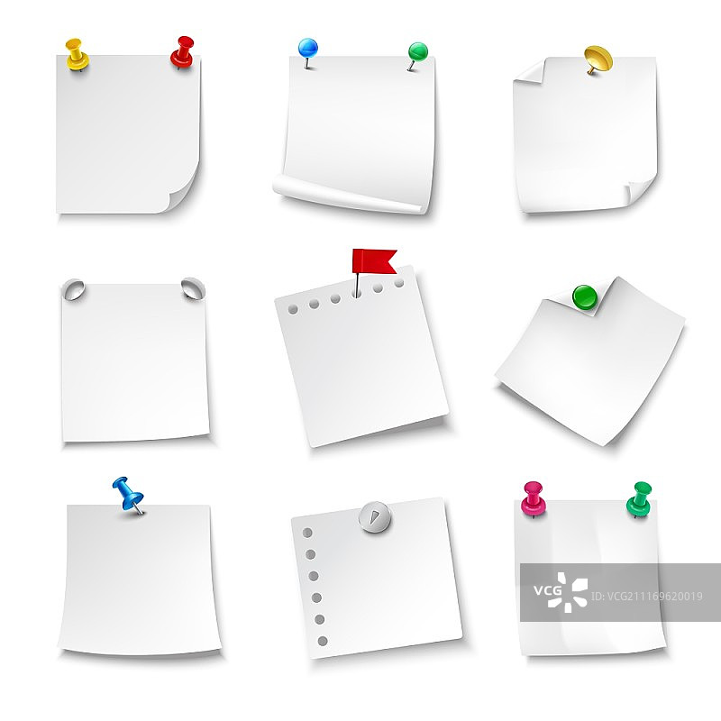 图钉固定的空白便签纸矢量素材图片素材