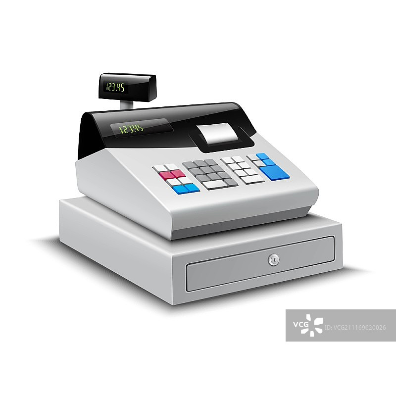 带数字显示屏的现代收银机矢量图图片素材