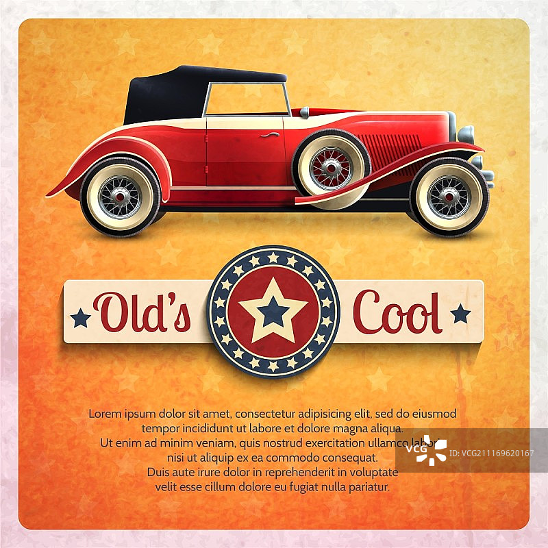 复古红色敞篷车海报矢量插画图片素材