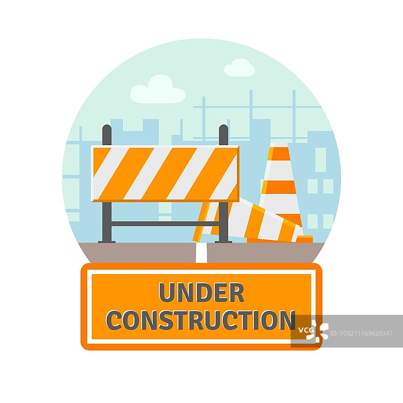 网站改进施工中扁平图标，带交通障碍和锥形矢量图图片素材
