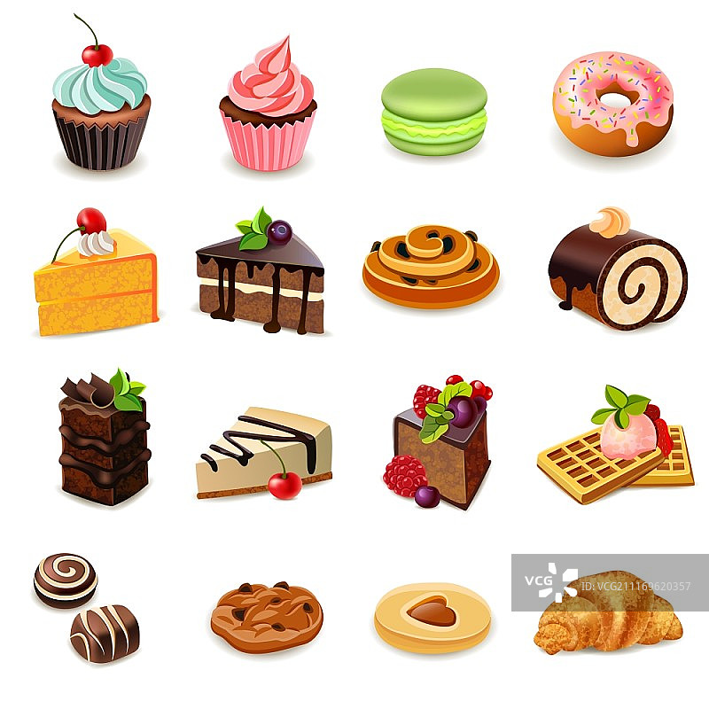 甜点装饰图标：甜甜圈、饼干、纸杯蛋糕图片素材