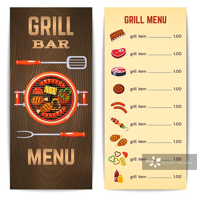 烧烤美食菜单矢量图：烤肉店菜单插画图片素材