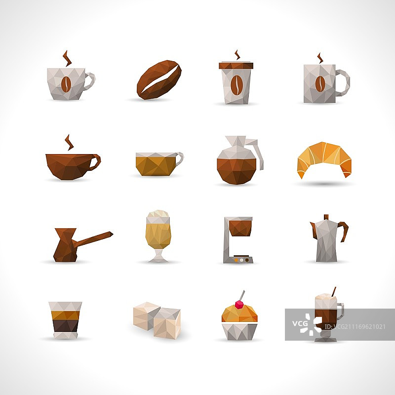 多边形咖啡图标集合矢量插图图片素材