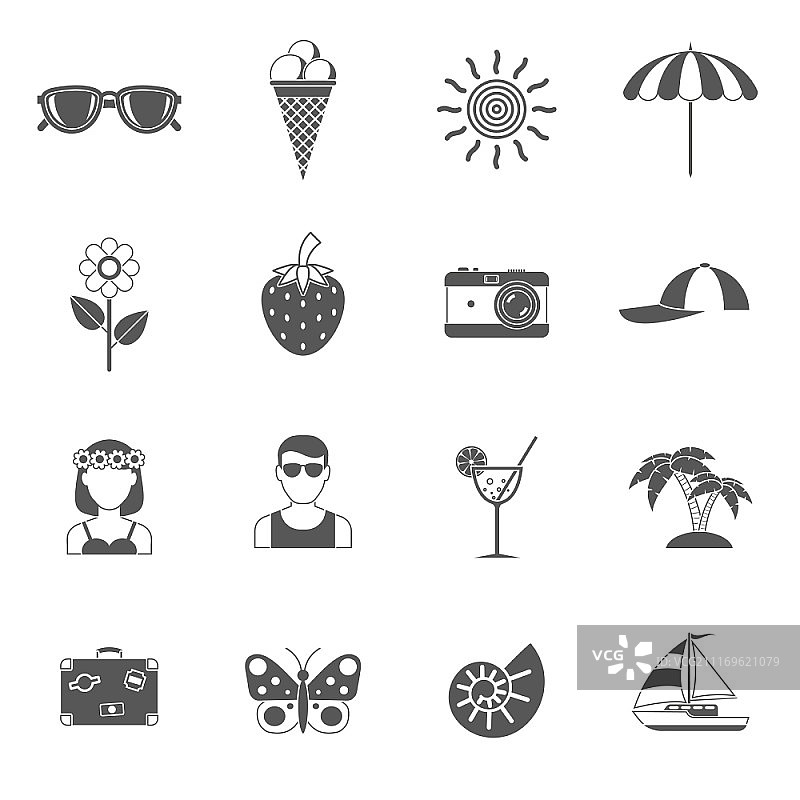 夏季旅行和休息：行李箱和相机图标图片素材