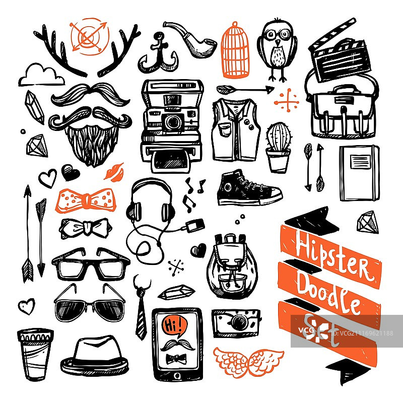 时尚元素潮人套装草图矢量插画图片素材