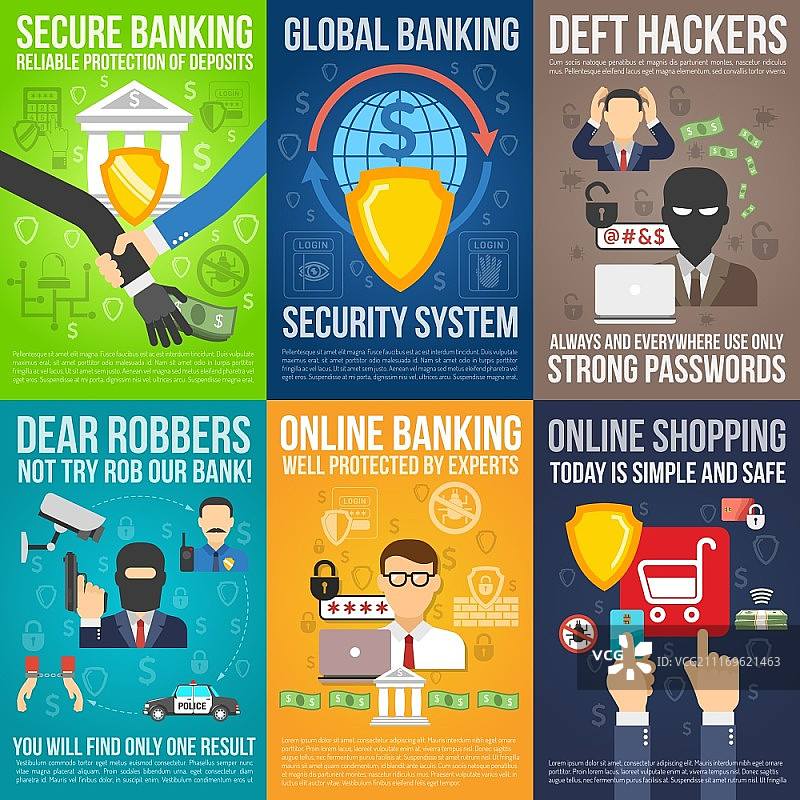 银行安全存款保证迷你海报矢量插图：银行迷你海报图片素材