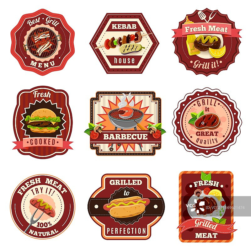 烧烤和优质烧烤标志组合隔离矢量插图。烧烤标志组合图片素材
