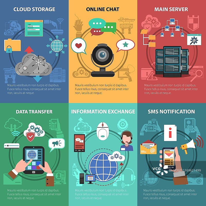 IT设备和云存储迷你海报集矢量图图片素材