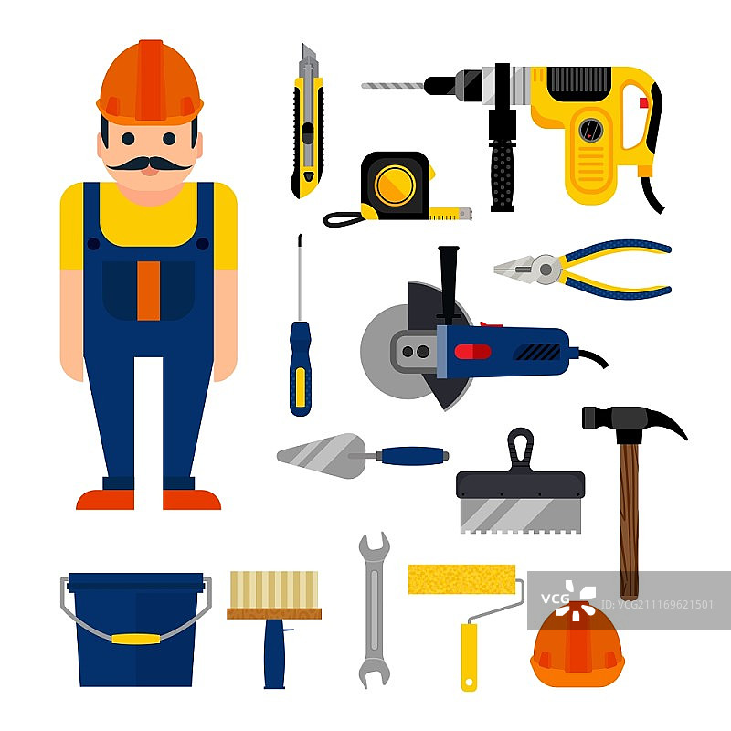 DIY家居维修电动工具套装（扁平风格）图片素材