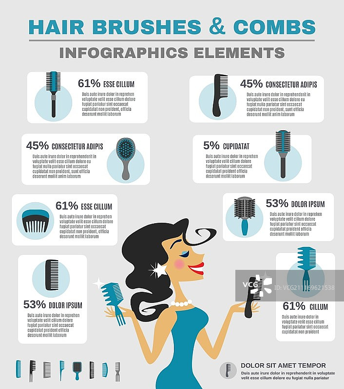 梳子信息图：微笑女性与发刷矢量图图片素材