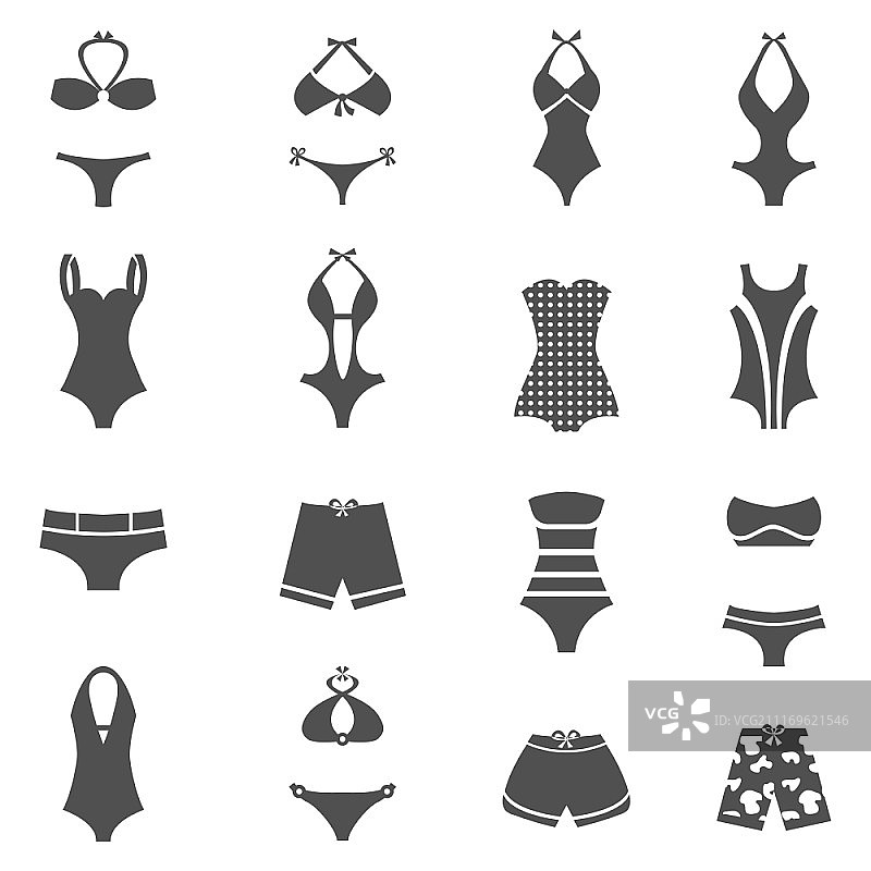 时尚泳装黑色扁平风格图标矢量图图片素材