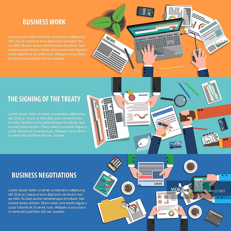 商业banner：人们签署条约矢量图图片素材