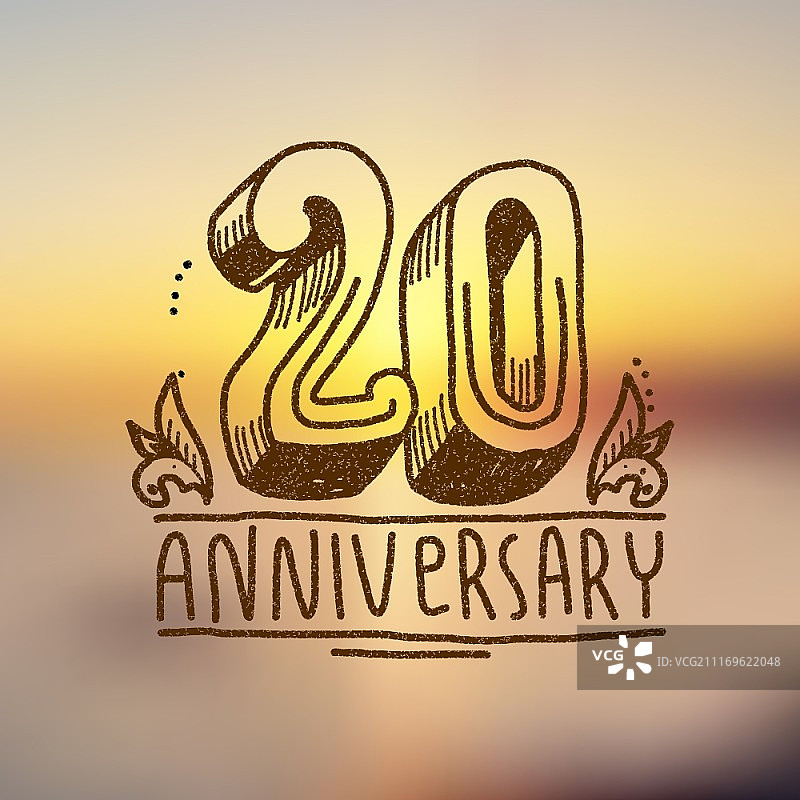 20周年纪念手绘装饰卡片矢量素材图片素材