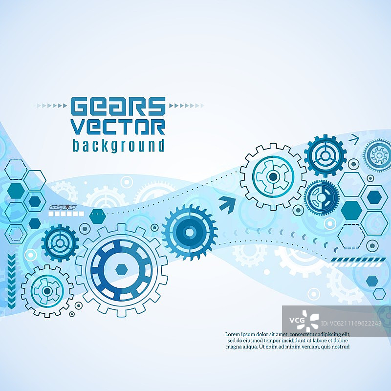 带有齿轮的各种齿轮背景。扁平风格的各种齿轮与齿轮的微距特写背景矢量插图图片素材