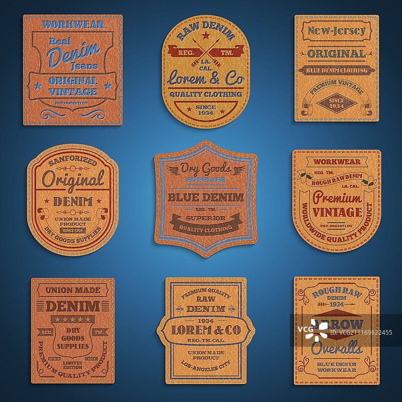 经典牛仔裤皮革标签套装矢量素材图片素材