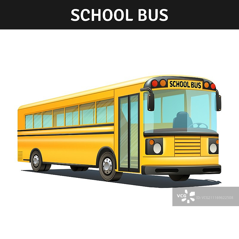 校车设计：逼真的黄色校车矢量图图片素材