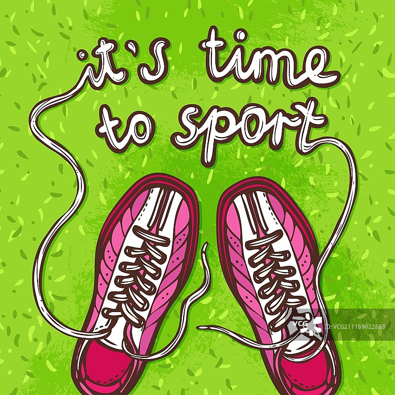 运动滑板和绿色背景上的运动鞋海报矢量素材图片素材