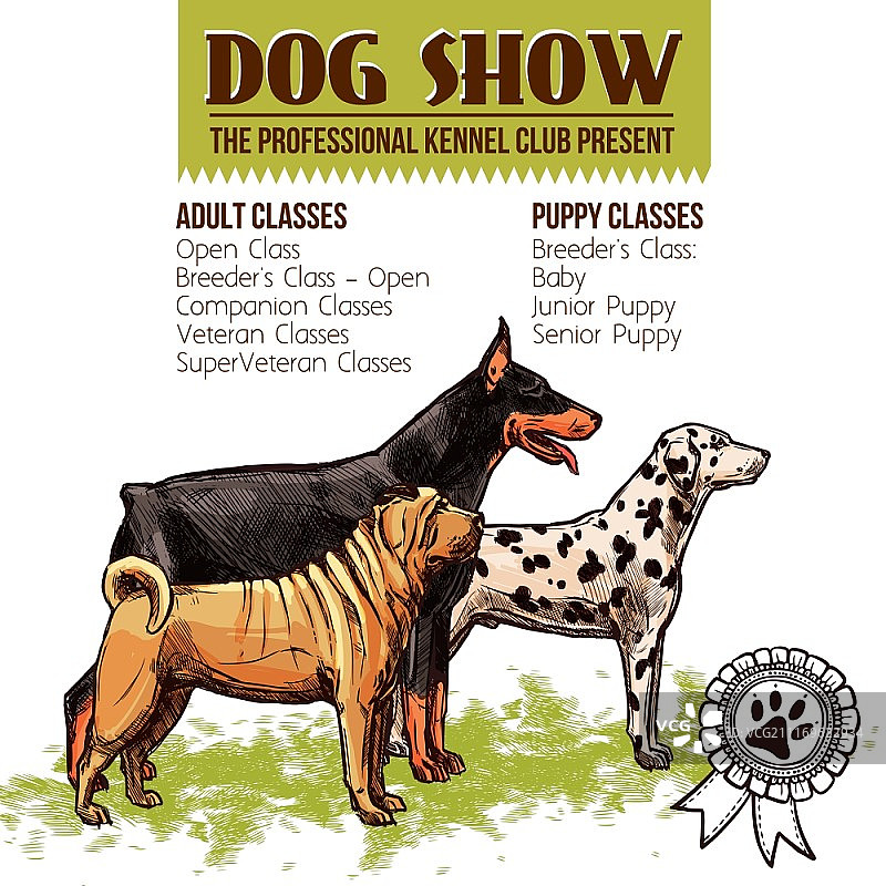 狗狗展示：杜宾犬、斑点狗和沙皮狗的侧面轮廓矢量插画图片素材