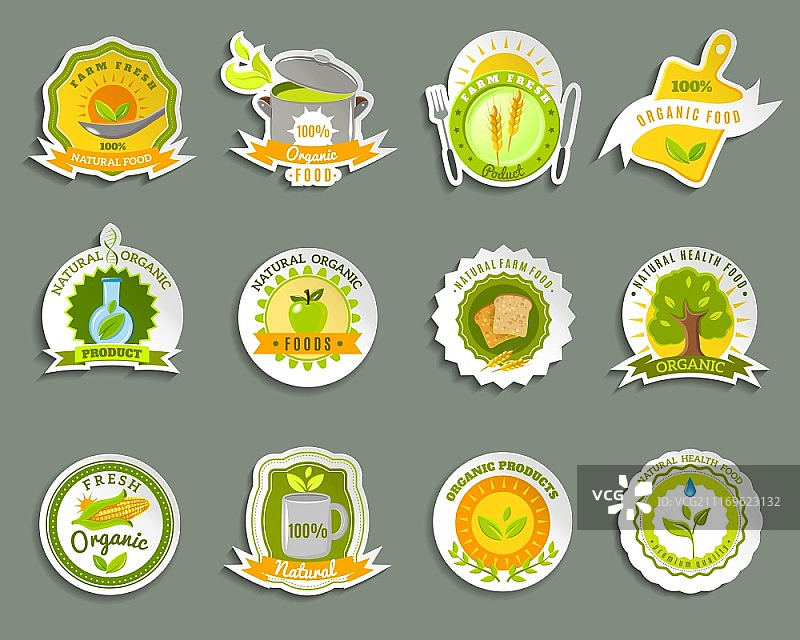 天然有机食品品牌标签：生态有机高品质新鲜产品图片素材