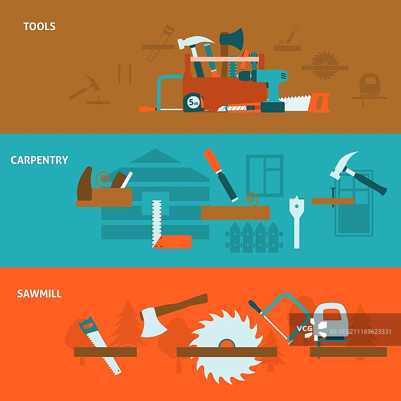 木工工具扁平banner合集图片素材