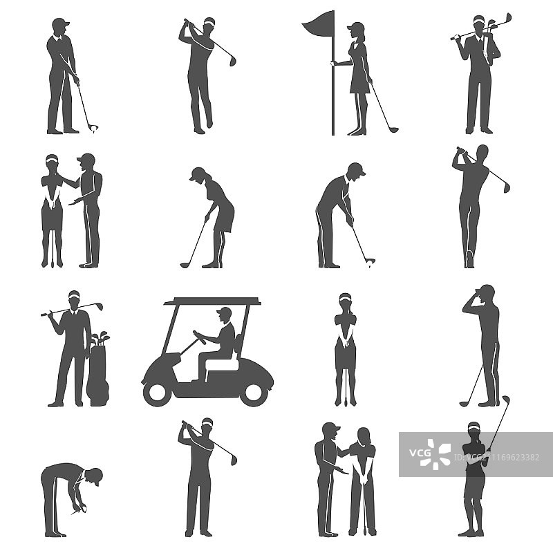 打高尔夫球的黑人剪影图标集图片素材