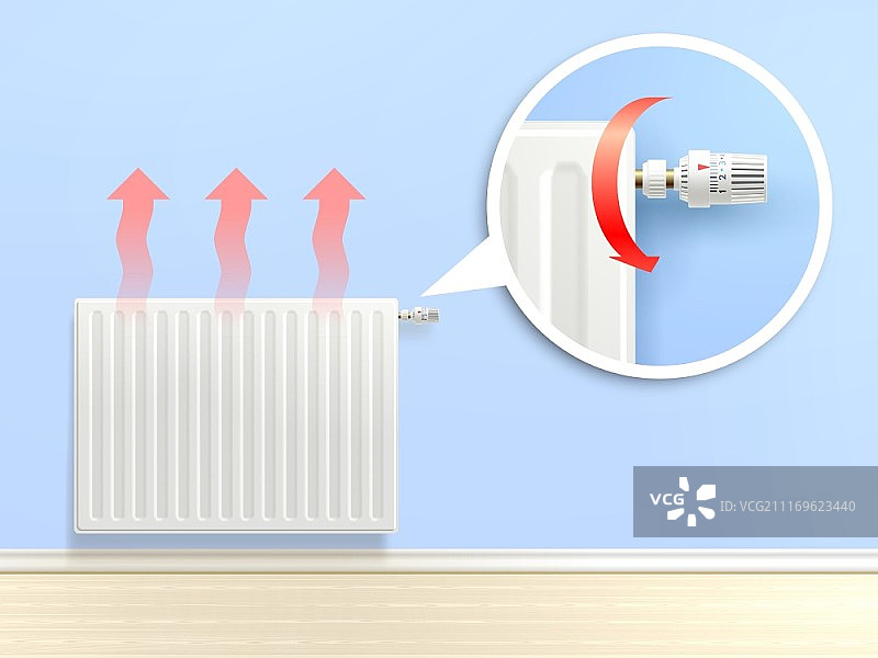 带温度旋钮的逼真散热器放大矢量图。逼真散热器图图片素材