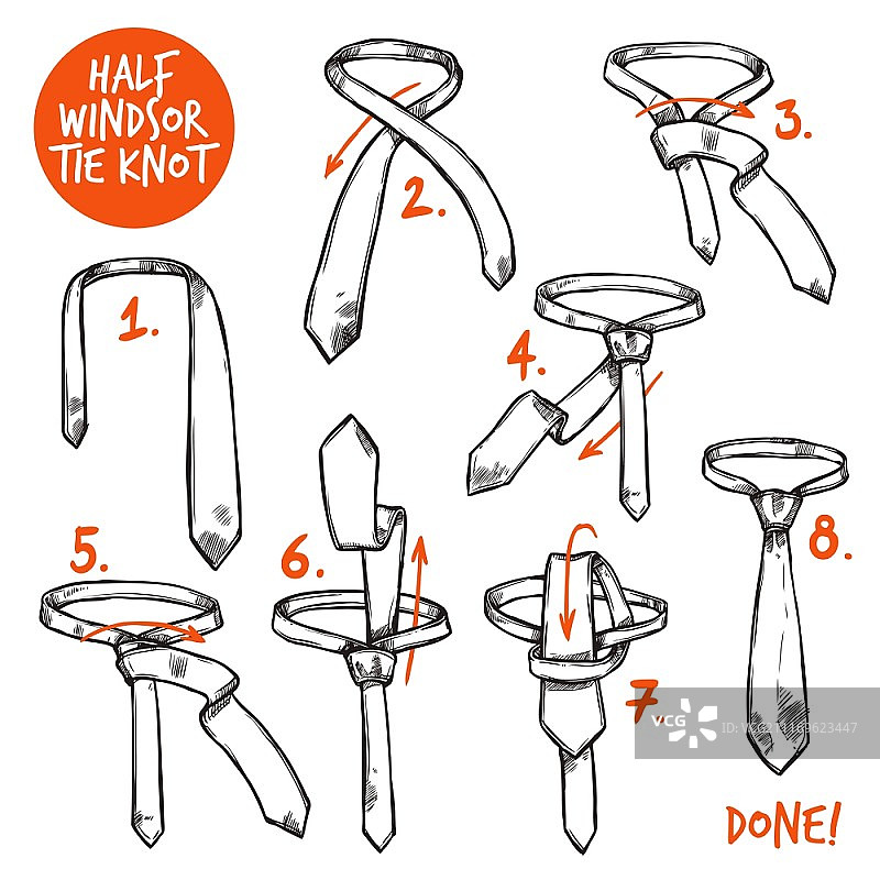 半温莎结领带制作说明草图矢量图图片素材