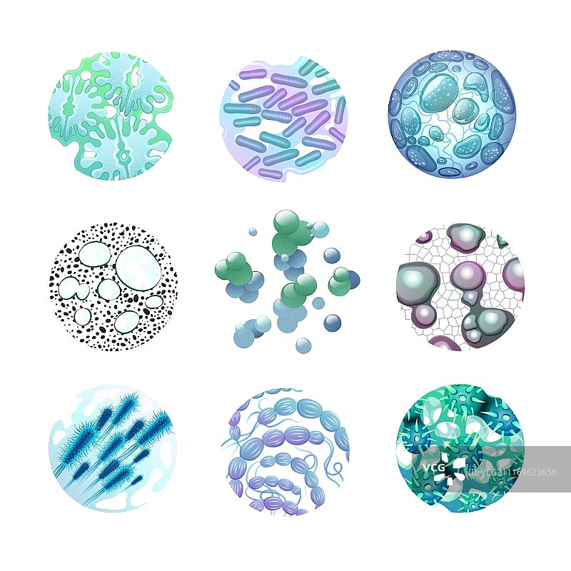 细菌、微生物和病毒图标集图片素材