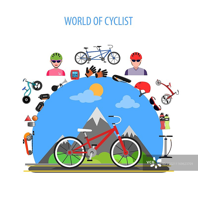 自行车运动扁平图标概念设计图片素材