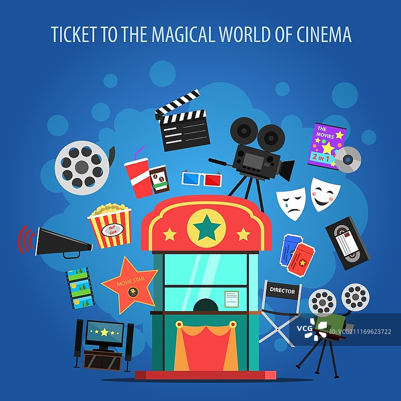 电影产业概念与扁平图标矢量插图图片素材