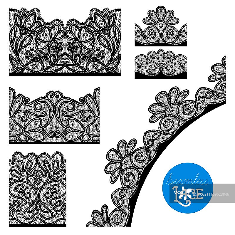 复古风黑色蕾丝装饰边框矢量图图片素材