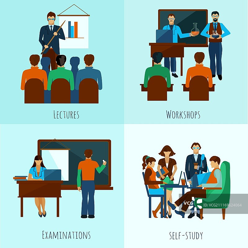 大学人物设计概念，含讲座扁平图标矢量素材图片素材