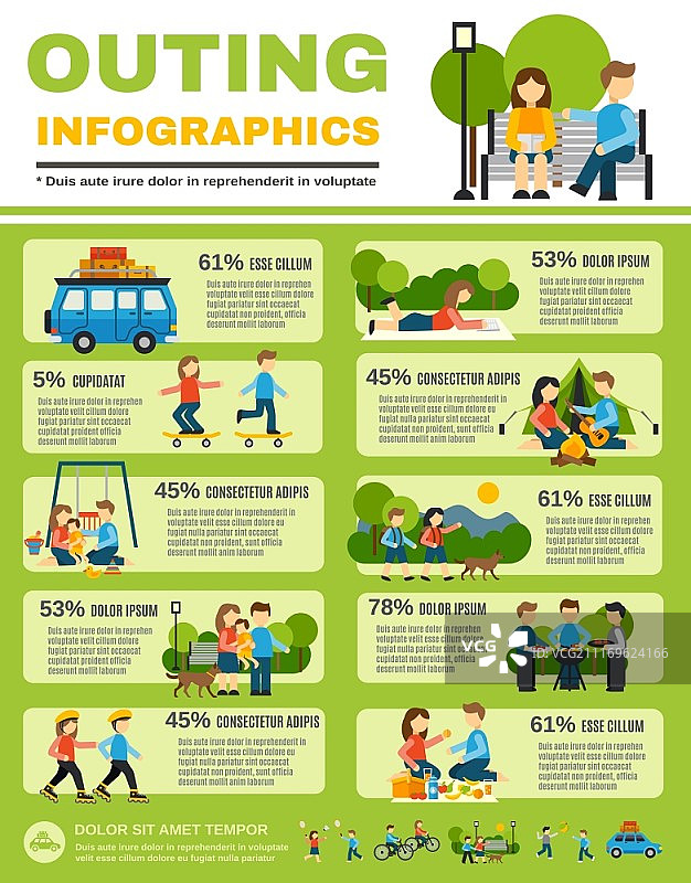与家人和孩子在户外向量例证郊游信息图表集合图片素材