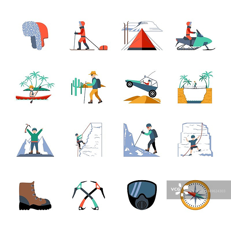 探险徒步和登山图标矢量图图片素材