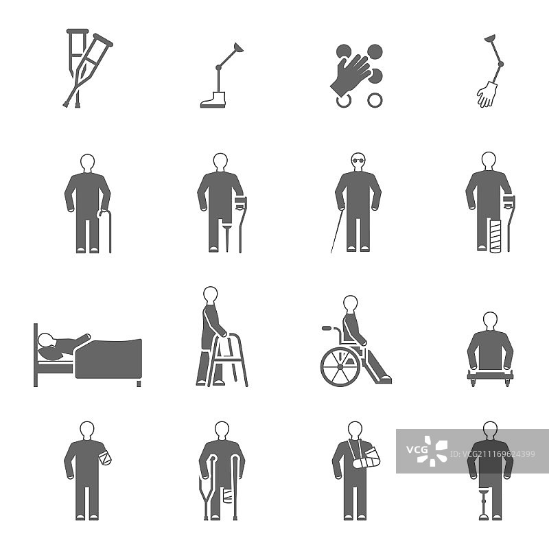残疾人黑白扁平风格矢量图标图片素材
