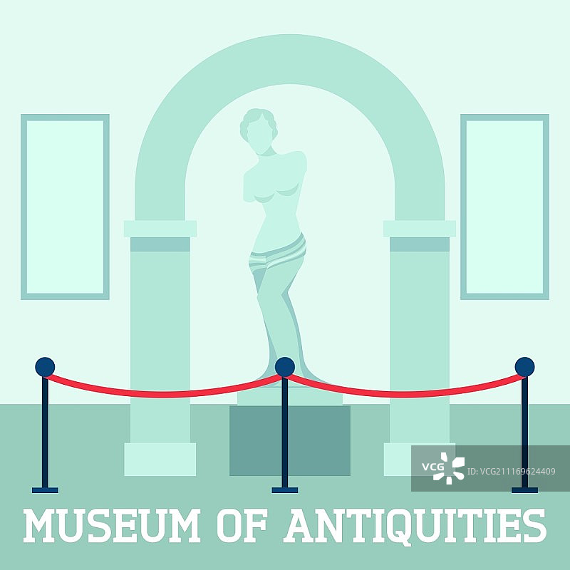 古物博物馆海报：雕塑阿芙rodite扁平矢量插画图片素材