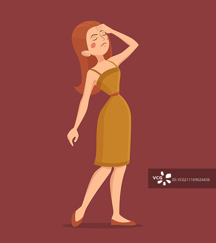 疲惫的红发女子矢量插画图片素材