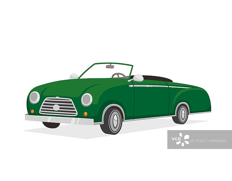 复古敞篷车插画：绿色复古豪华敞篷车卡通矢量插图图片素材