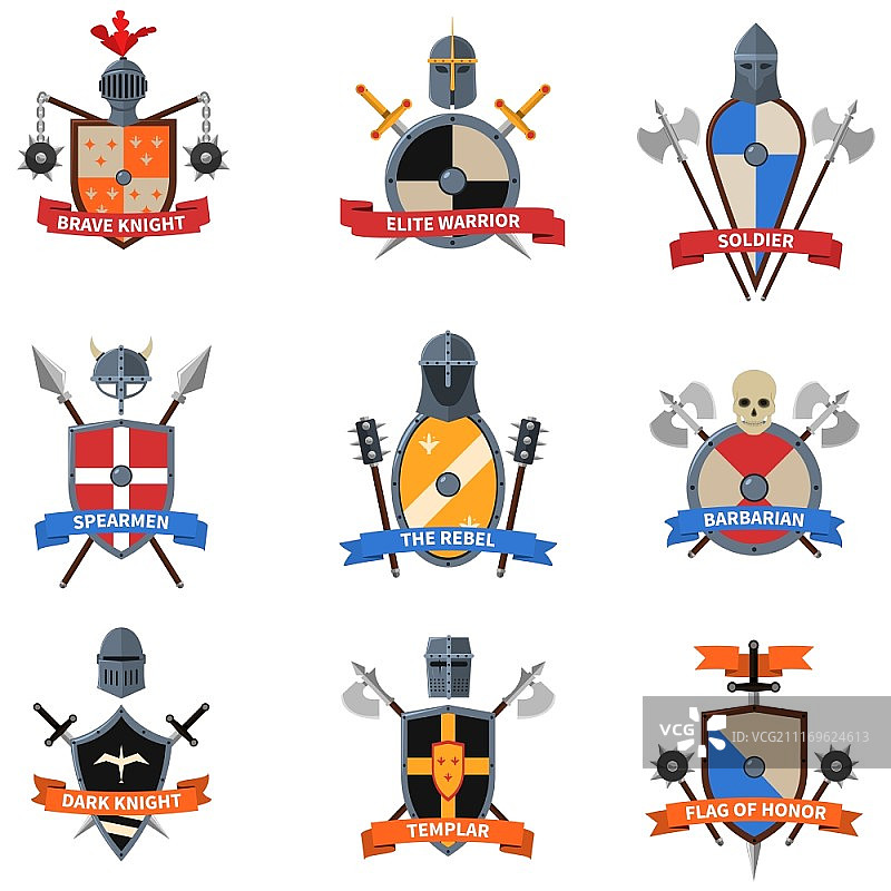 中世纪骑士徽章扁平图标图片素材