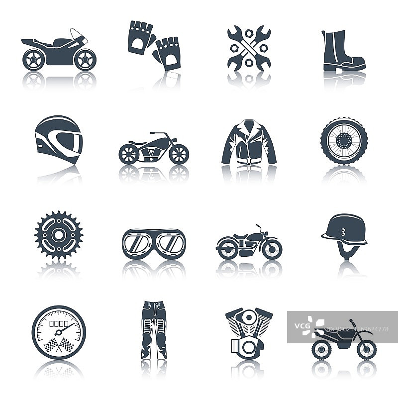 摩托车黑色图标集，含交通运输符号矢量图图片素材