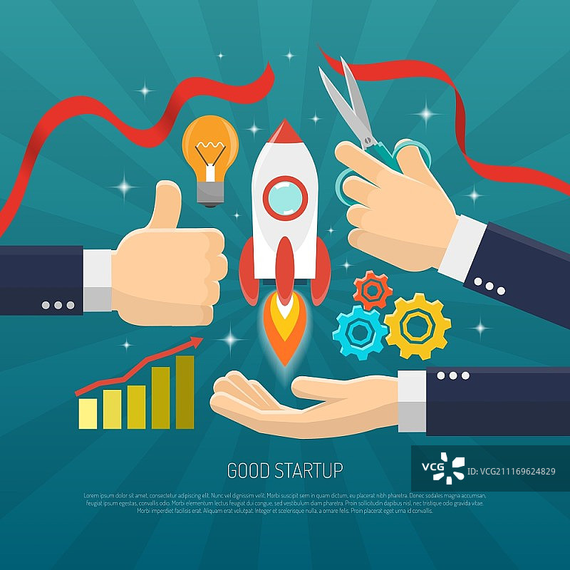 火箭启动仪式扁平概念矢量图：剪彩启动图片素材